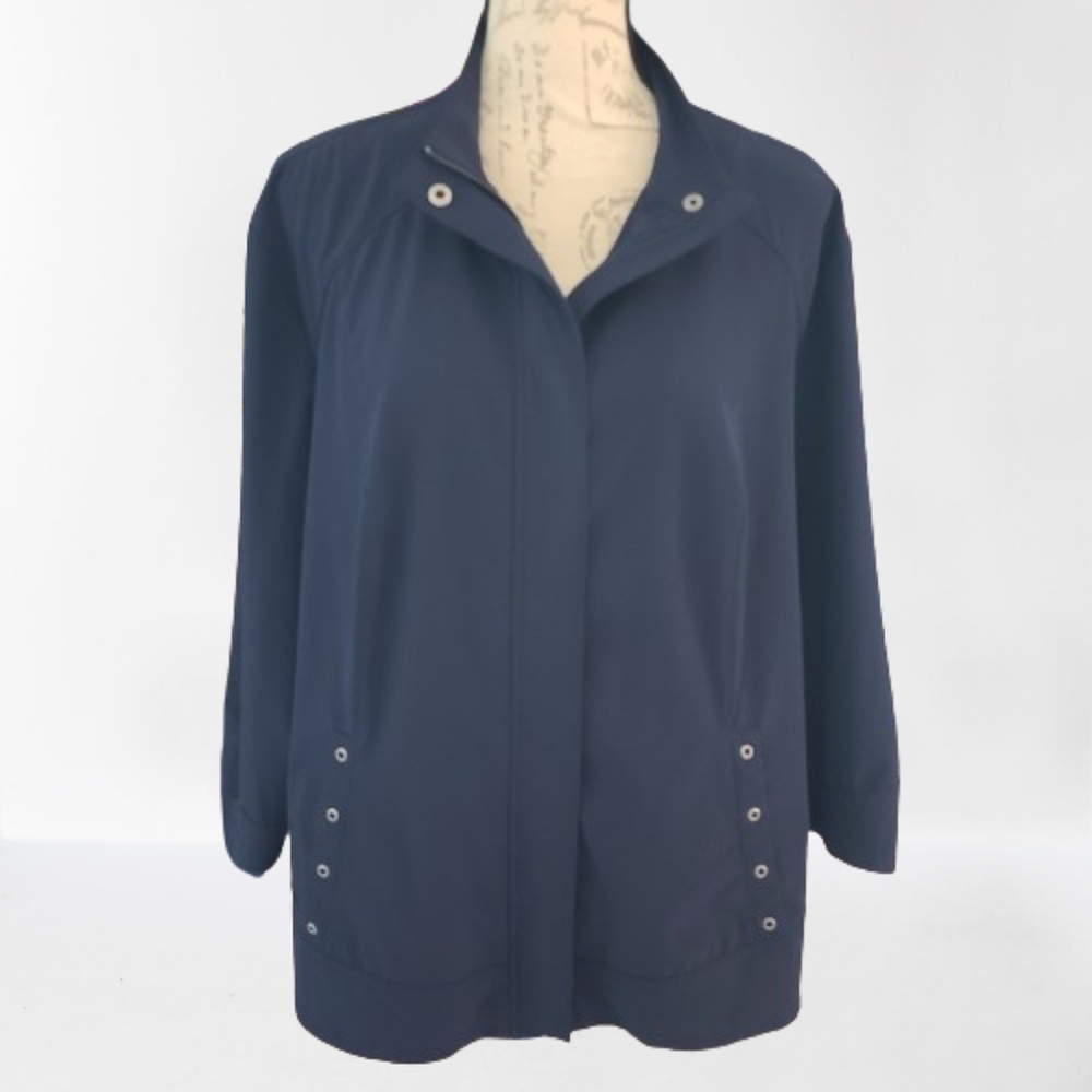 Chico's Zenergy Full Zip Jacket Navy Blue Athleisure Wmn's Lg